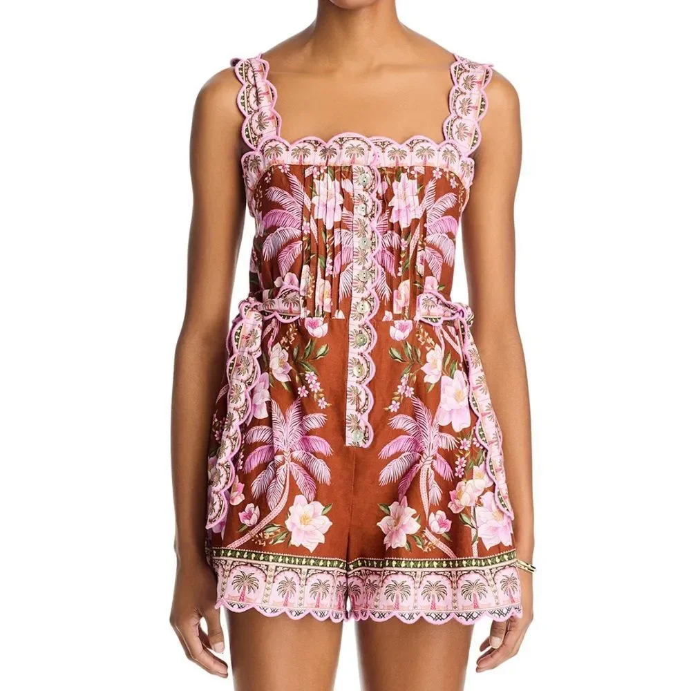 NWT Farm Rio Palm Dream Pleated Romper Palm Dream Women Size S - Picture 2 of 15